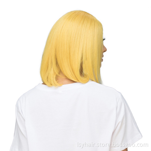 Lsy Hair Ginger Royal Yellow Color Human Hair Bob Wigs, Glueless Straight Short Lace Front Virgin Human Hair Wigs For Sale